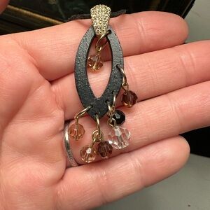 Elegant Black and Gold Pendant with Crystal Accents Swarovski